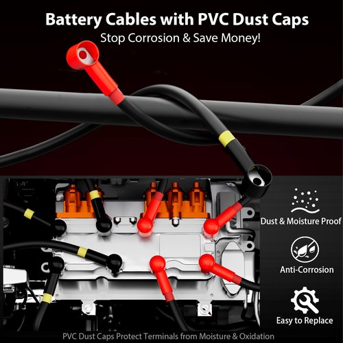 Tevacohn 7PCS Golf Cart Battery Cables for EZGO TXT 1994-Up, 36V/48V Heavy-Duty 4 Gauge Pure Copper Wires with Dust Cap, Golf Cart Power Cable Kit