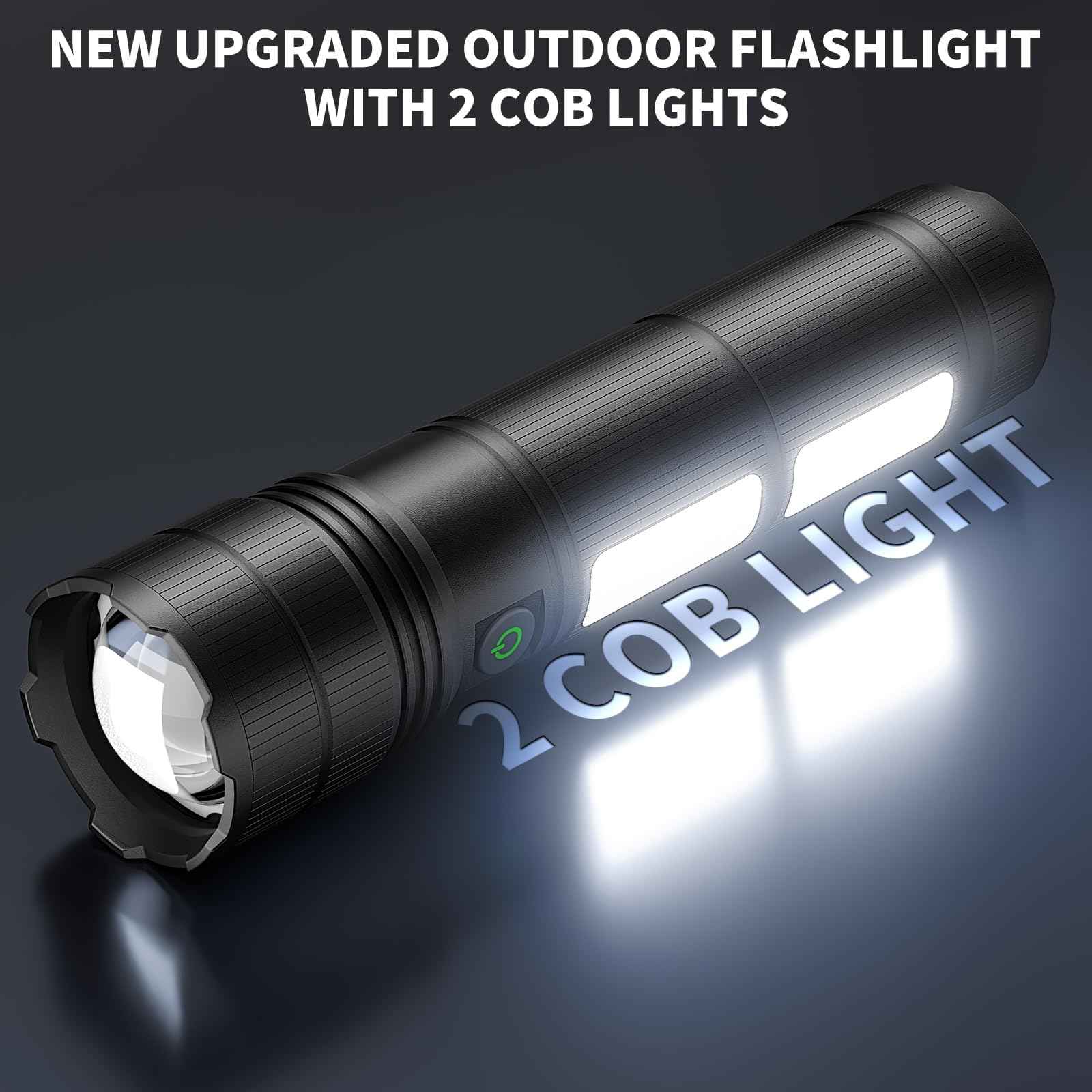 KINGCAESAR Rechargeable Flashlights 3000 High Lumens, Super Bright Flash Light with 2 Cob Light, High Powered LED Flashlights with 4 Modes, 7200 ɱAh & 24 Hours, IPX7 Waterproof for Outdoor, Home