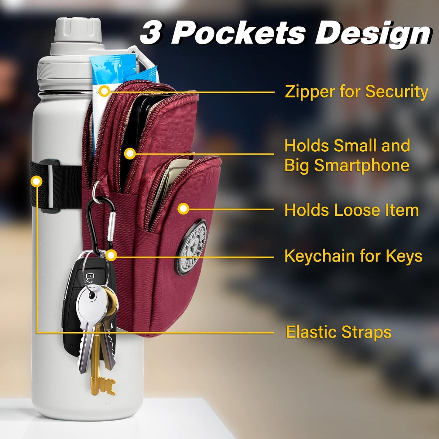 Skiennix Gym Water Caddy - Water Bottle Sleeve with Phone Holder & Pocket for Cards | Ideal for Men & Women