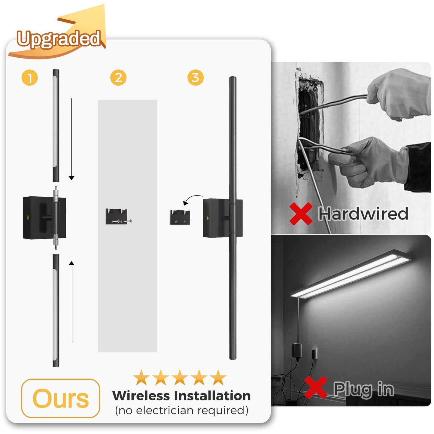 L LOHAS LED Battery Operated Wall Sconces Set of 2, Battery Wall Sconce 10000mAh, Black Rechargeable Sconces 3CCT + RGB, 28.7 Inch Wireless Wall Lights, Sconce Wall Decor for Bedroom, Living Room