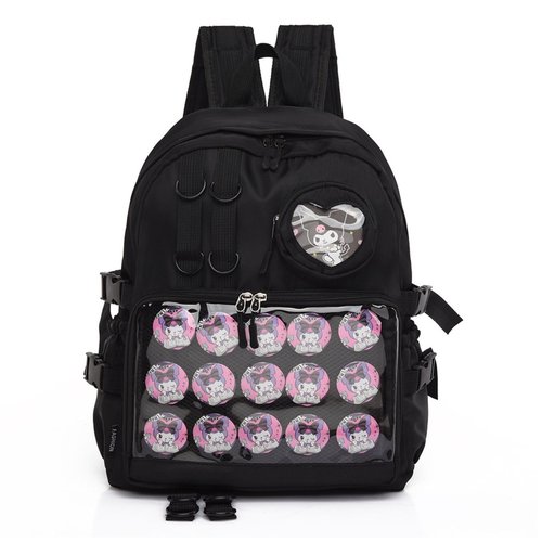 Lapimou Ita Bag Cute Kawaii Backpack Bookbag Pin Display Ita Bags with Insert Japanese Anime Cutecore Accessories Kawaiicore (black)