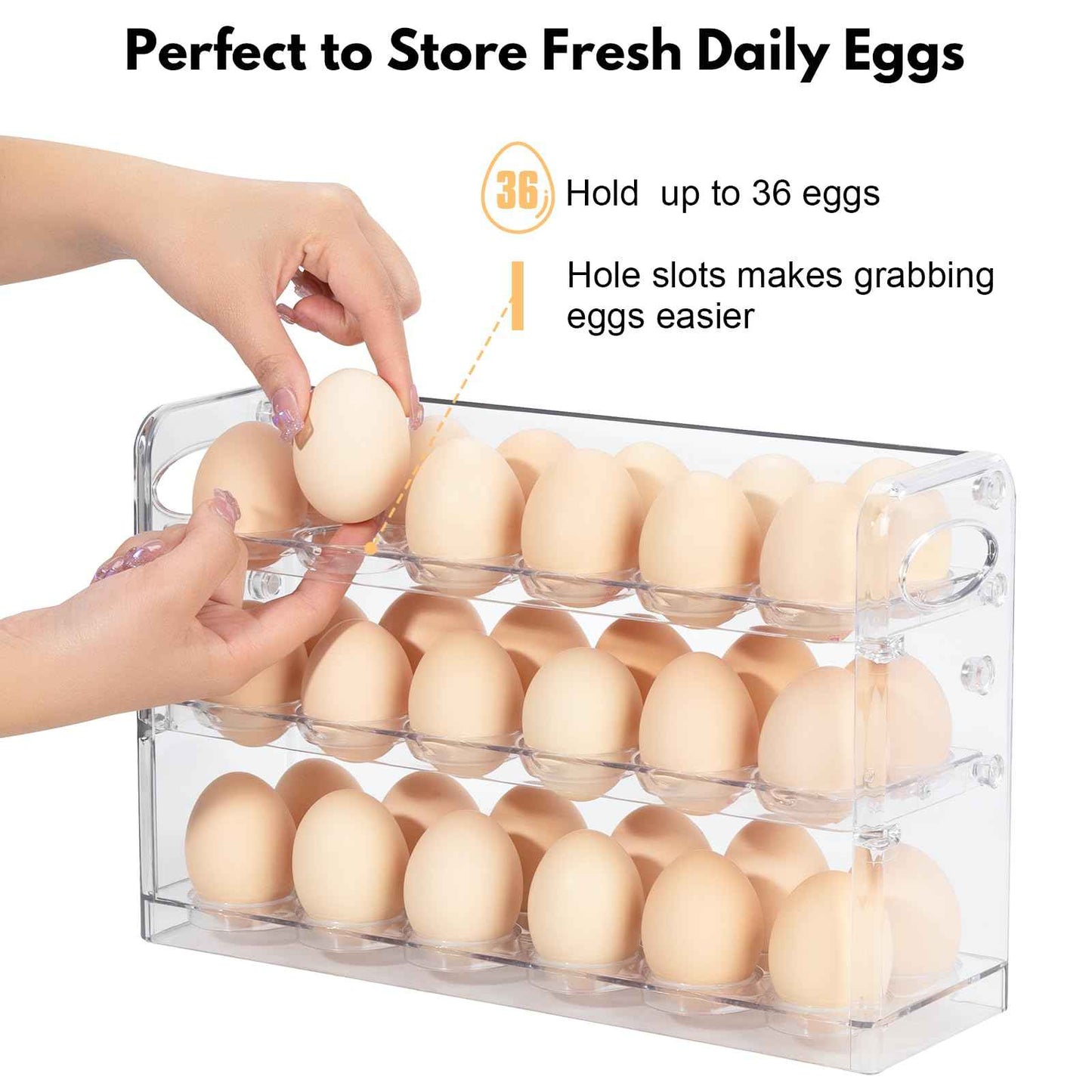 XCX Egg Holder for 36 Eggs, Egg Storage for Refrigerator, PET Egg Container for Kitchen Countertop, Egg Dispenser, Egg Tray, Clear