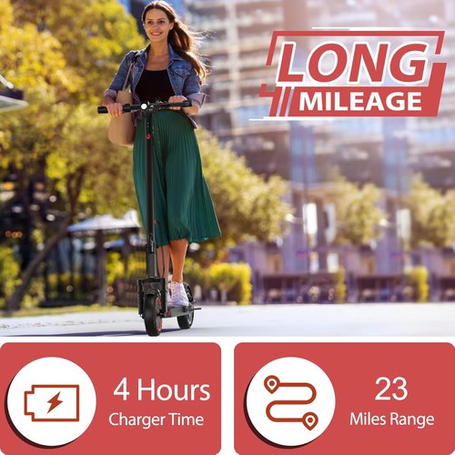 MAXSHOT Electric Scooter - Powerful 350W/500W Motor, 21-28 Mile Range, Dual Suspension, 8.5/10/14" Tires