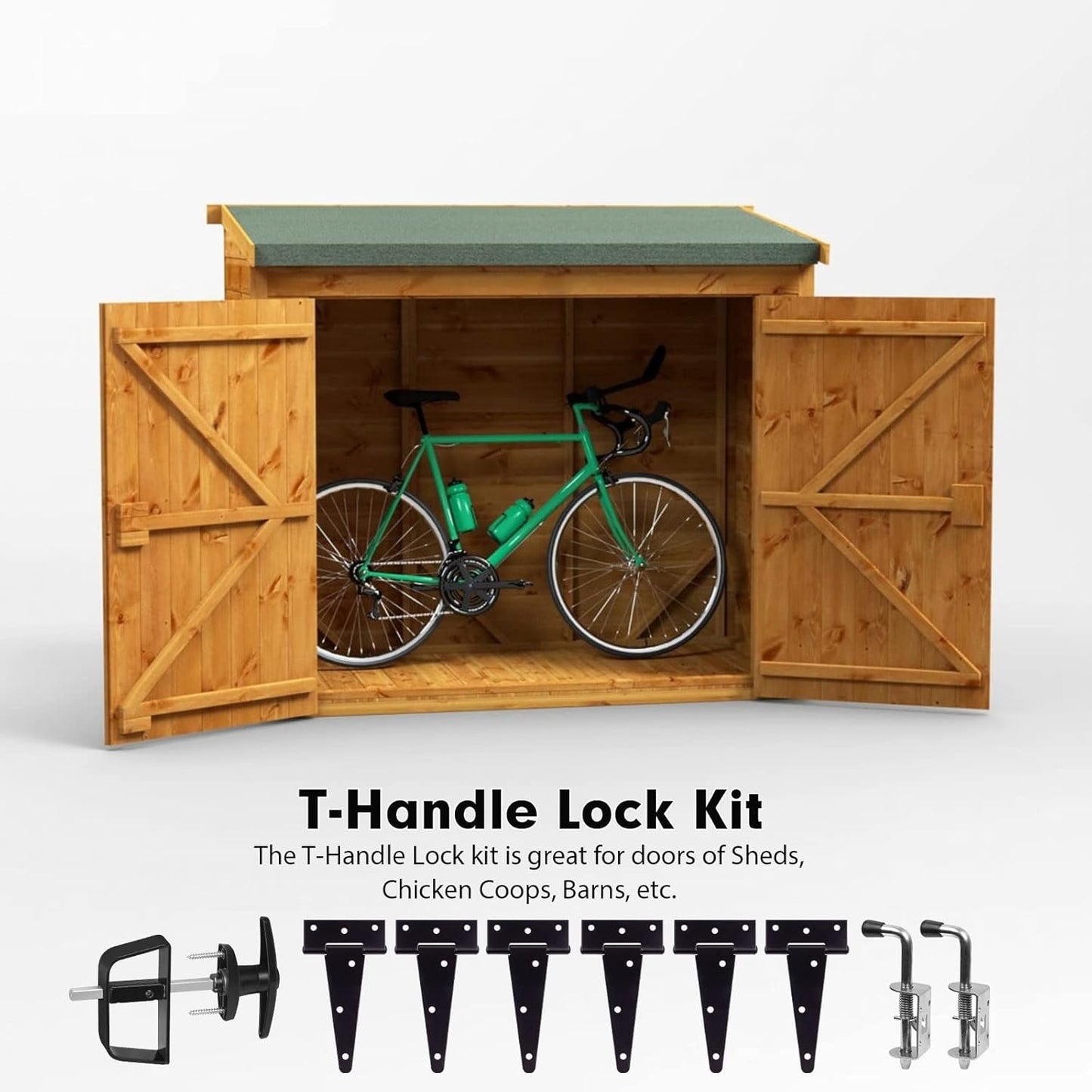 Complete Shed Door Hardware Kit with T-Handle Lock, Heavy-Duty Latches & Hinges - Weatherproof for Sheds & Gates