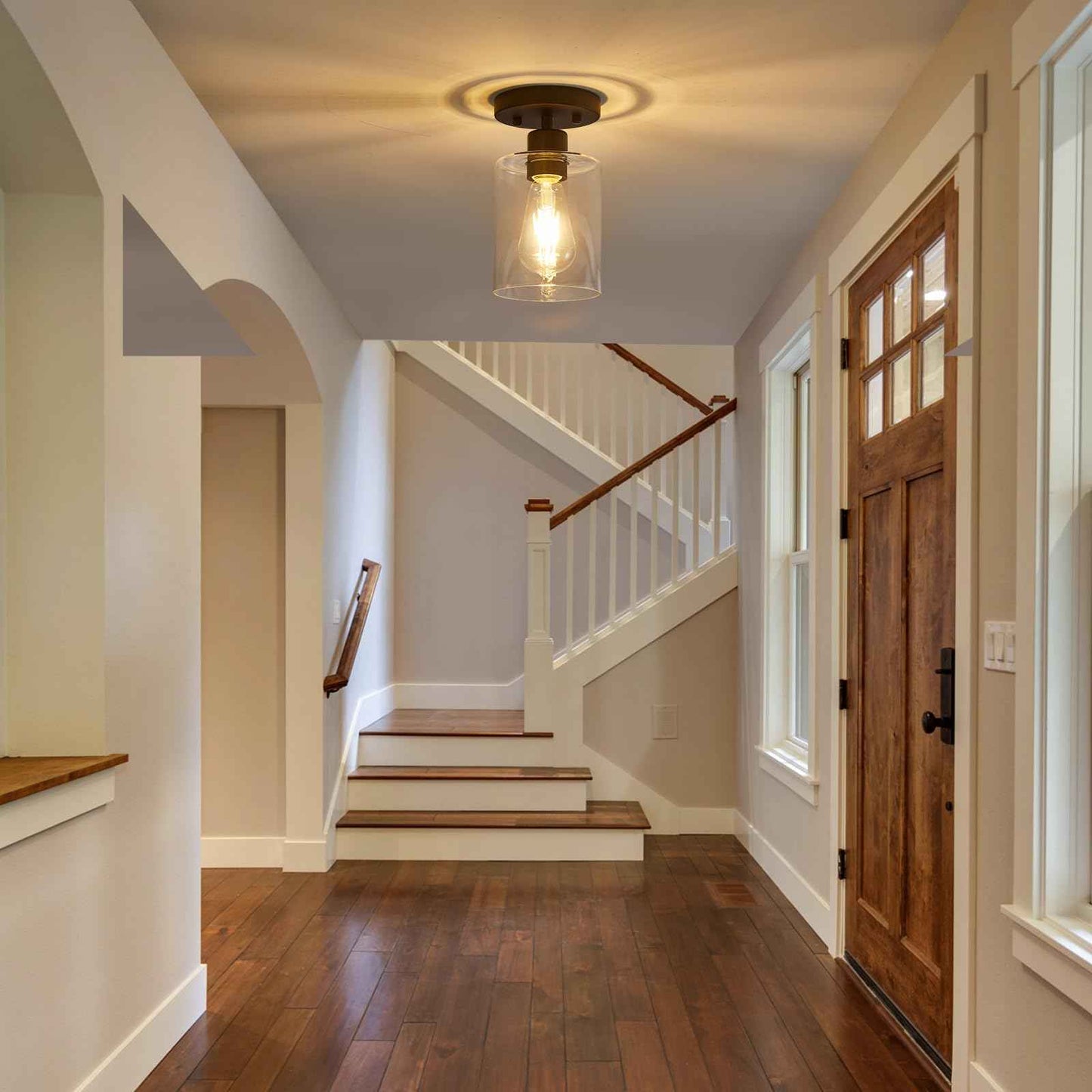 YYT 1 Light Semi Flush Mount Ceiling Light Black Kitchen Lighting Fixtures Ceiling Hallway Light Fixtures Small Cieling Lights with Clear Glass Shade Set of 1