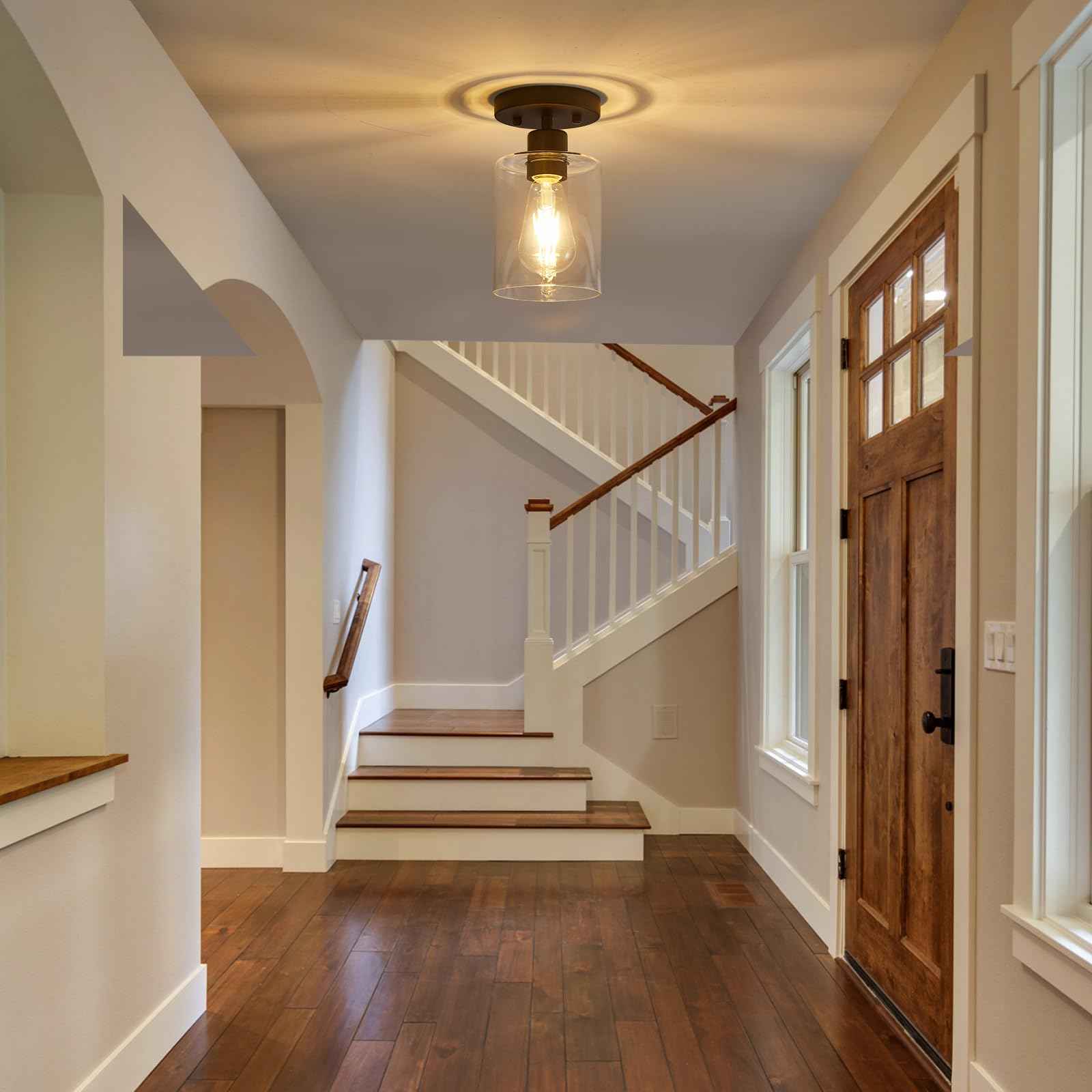 YYT 1 Light Semi Flush Mount Ceiling Light Black Kitchen Lighting Fixtures Ceiling Hallway Light Fixtures Small Cieling Lights with Clear Glass Shade Set of 1