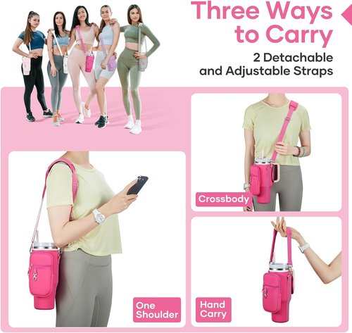 Linmaya Water Bottle Carrier Bag - Neoprene Cross-Body Design for Stanley Cup 40/30oz | Phone Holder Pockets & Adjustable Straps
