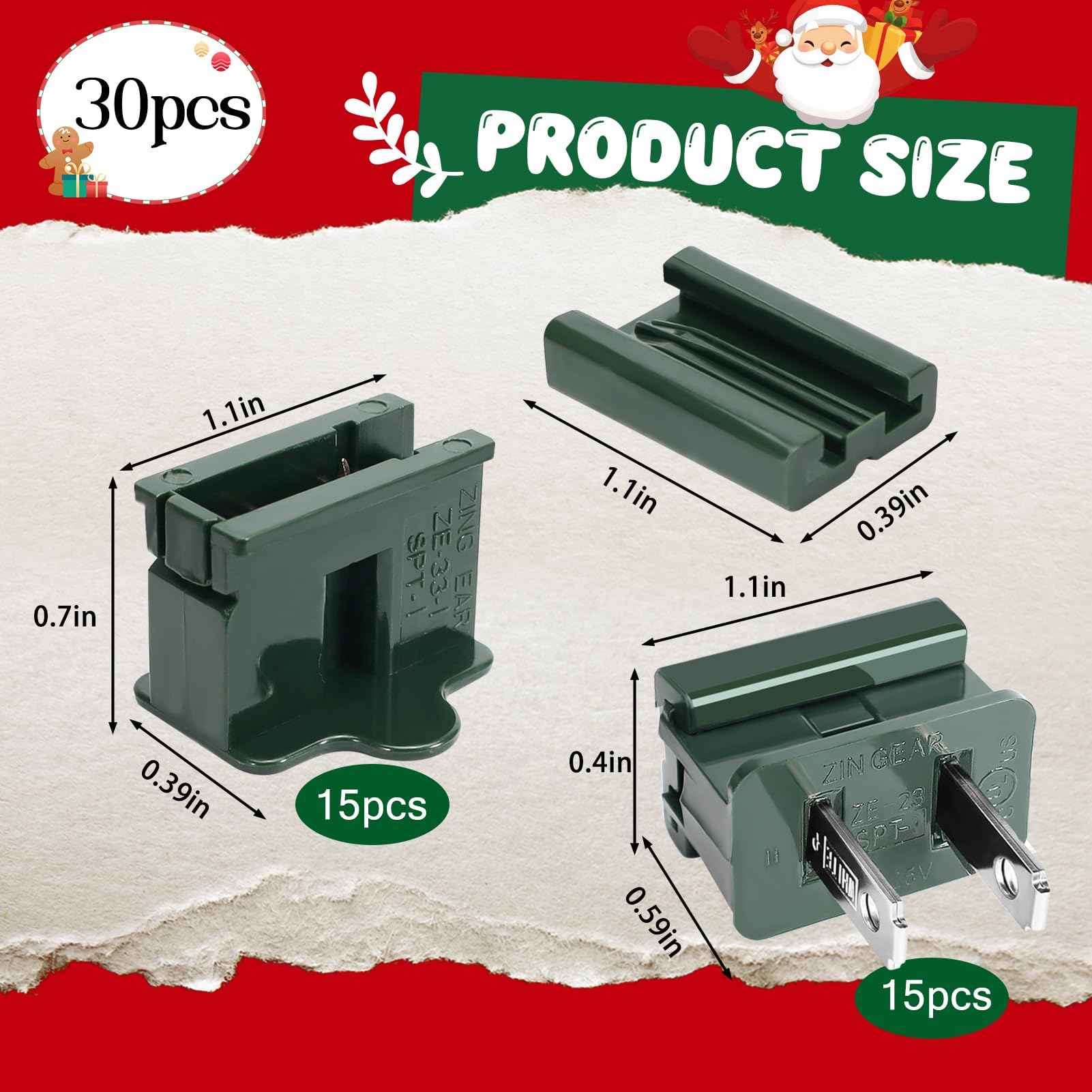 30PCS SPT-1 Christmas Female and Male Light Slip Plug Electrical Vampire Plug Zip 15 Male and 15 Female Gilbert Plugs Set, Christmas Light Plugs Ends for Outdoor Xmas Holiday Party