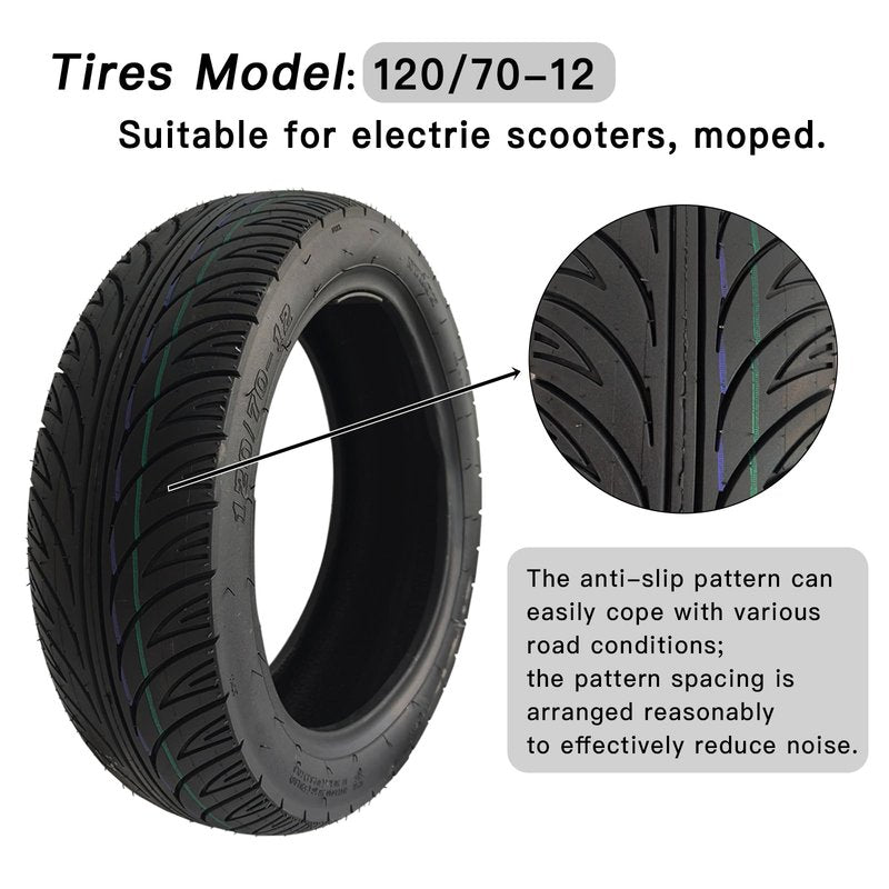 120/70-12 Scooter Tubeless Tire 12 inch Tire Front or Rear Thickened Anti-Skid