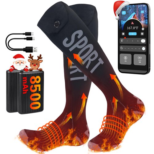 2026 Heated Socks for Men Women 8500mAh*2 Battery Rechargeable Heated Socks with App Control for Hunting, Up to 13H Electric Warm Socks for Ski Camping Winter Outdoor for Men 360° Heat