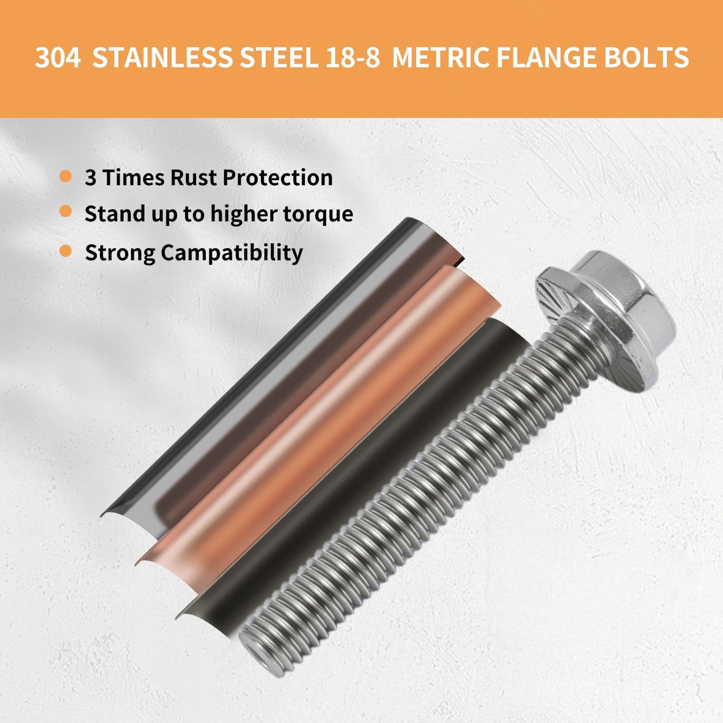 Krysay 48Pcs M6-1.0 x 16mm Flanged Hex Head Bolts,External Flange Hex Drive Screws,304 Stainless Steel 18-8 Fully Threaded