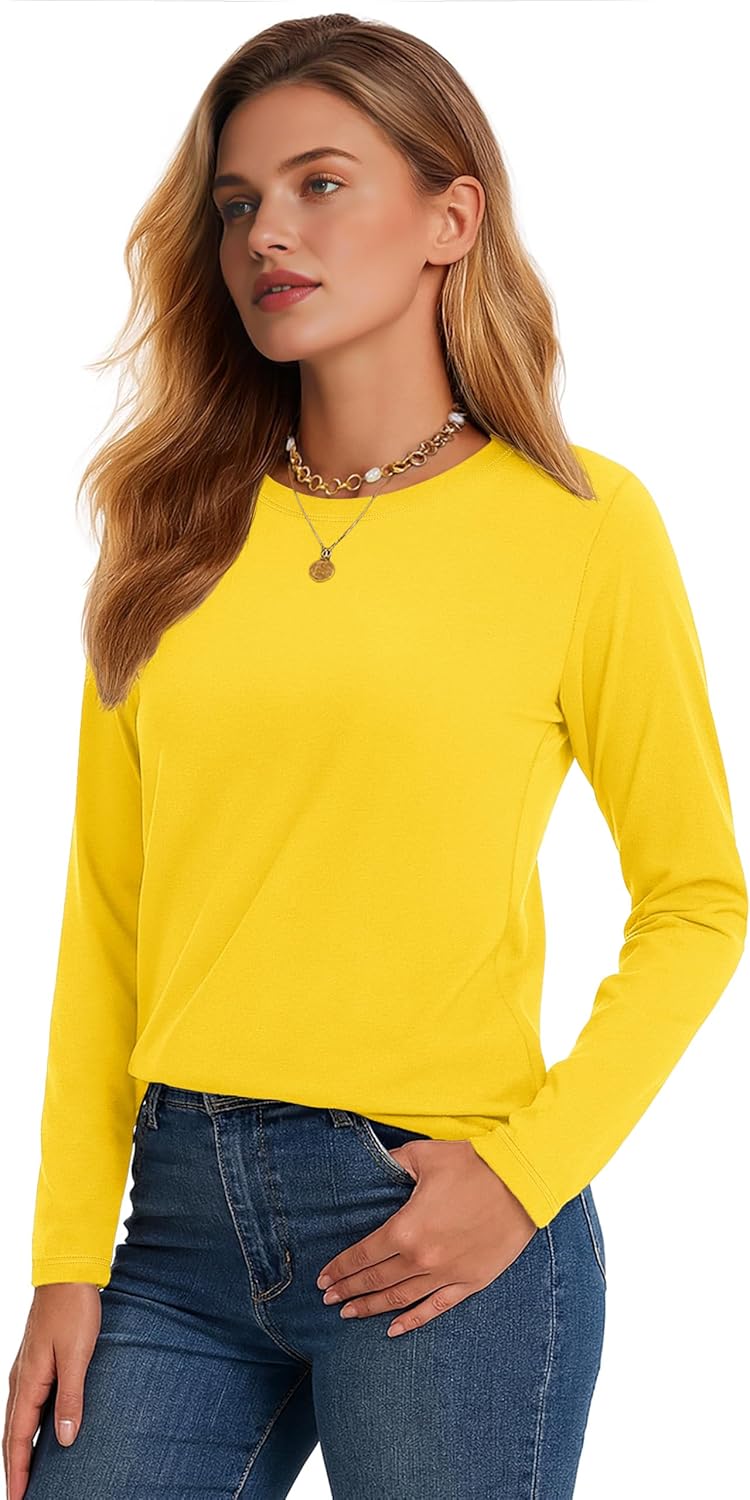 YUCOLEN Long Sleeve Shirts for Women - Soft Cotton Crewneck Casual Tee | Versatile Basic Tops