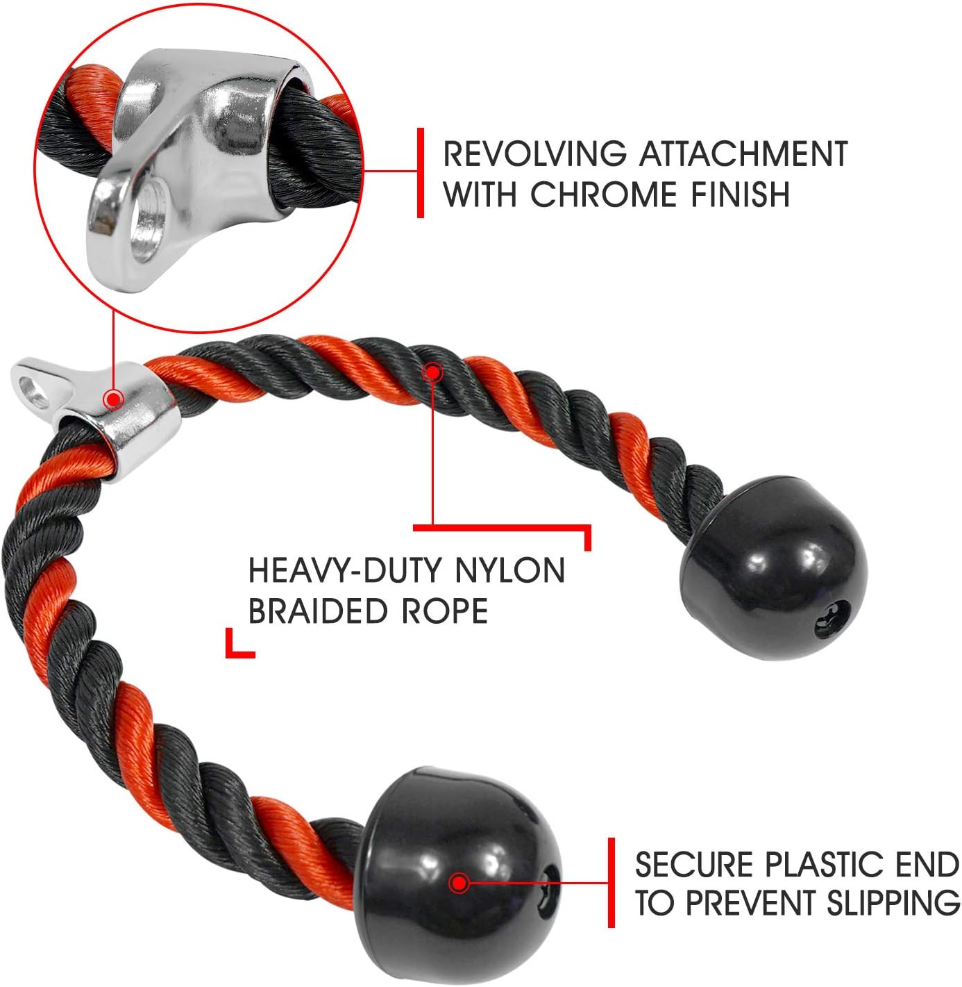 Yes4All Deluxe Tricep Rope Cable Attachment - 27 & 36 Inch | Versatile Gym Pulley System in 4 Colors