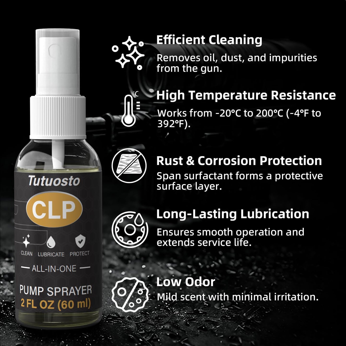 Tutuosto Gun Oil 2 oz & 1 oz Needle Oiler Gun Lubricant, Multi-Purpose Gun Oil and Cleaner – CLP Gun Oil Lubricating Kit, Cleaing, Lubricant, and Protector, Suitable for Most Types of Guns