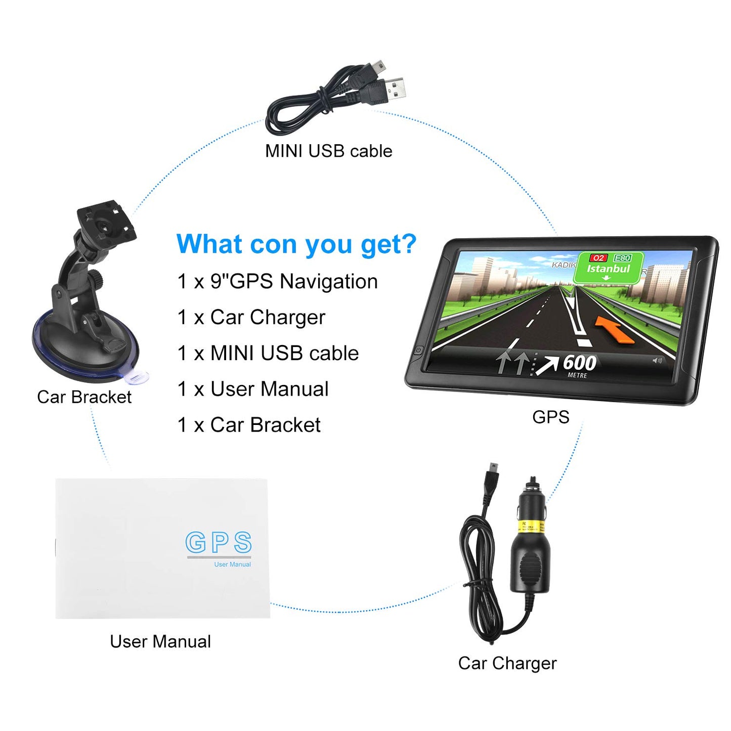 GPS Navigation for Car （9 Inch） Slimline Touch Screen Real Voice Direction ，USA Edition 2026 (Free Lifetime Updates) Turn-by-Turn Voice and Lane Guidance, Speed and Red Light Warning (American Brand)