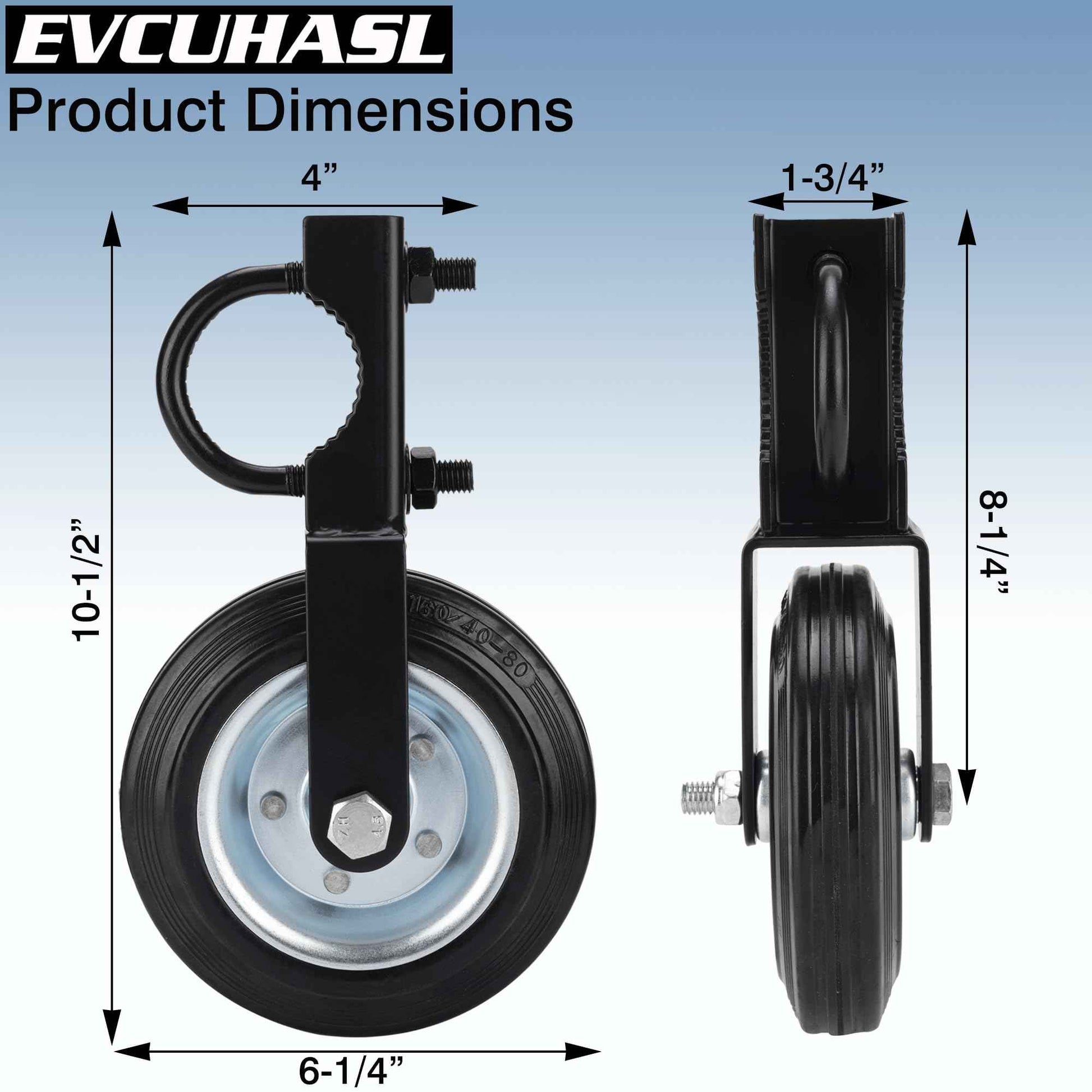Gate Wheel Supporting Metal Swing Gate with 1-5/8" Thru 2" Gate Frames, 6" Gate Helper Wheels for Metal Tube Fence Gate, Heavy Duty Fence Wheel for Chain Link, Prevent Gate Dragging & Sagging- Black
