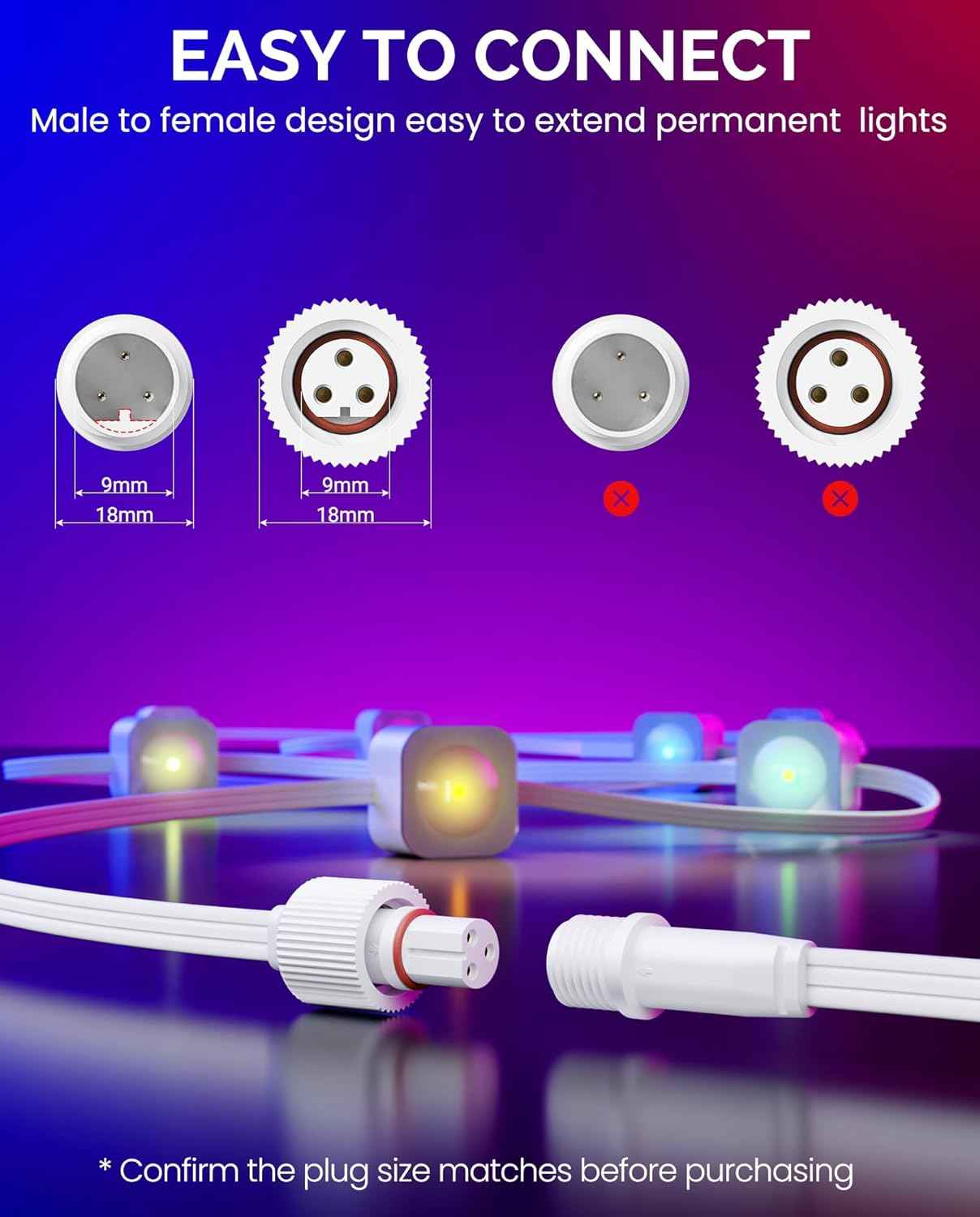 10FT 3-Pin Extension Cable (3-Pack) for Govee Outdoor Lights - Compatible with H705, H706, H703, H805
