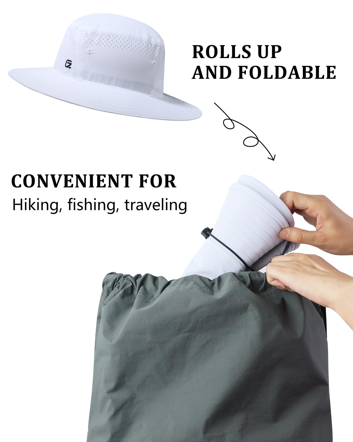 GADIEMKENSD UV Protection Bucket Hat for Men & Women, Wide Brim Sun Hats for Fishing Hiking, Breathable Quick-Dry Cooling Safari, Water-Repellent Bonnie Sunhat for Beach Golf Garden Travel White