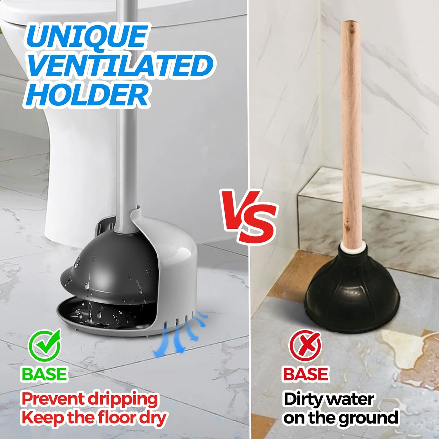 FORASTO Toilet Plunger with Holder,Plungers for Bathroom with Holder,Plunger with Cover,Bathroom Decor，Bathroom Accessories，Toilet Bowl Cleaners,Dark Grey