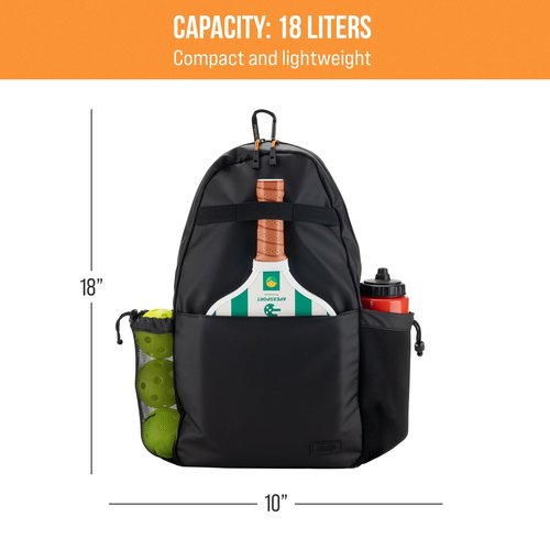 Masaya Compact Pickleball Sling Bag – 18L, Fits 3 Paddles – Lightweight, Durable, Water-Resistant, Minimal Branding, Fence Hook, Water Bottle Holder, Multi-Pocket, Adjustable Strap (Black)