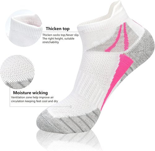 J.WMEET Women's Athletic Ankle Socks - Cushioned & Breathable Performance | 6 Pack Cotton Quarter