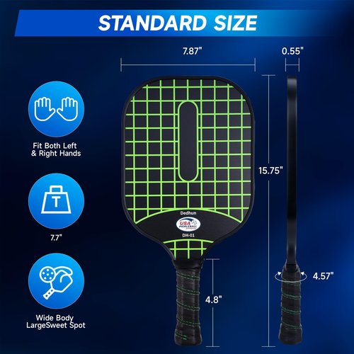 Dedhun Pickleball Paddles Set of 2, USAPA Approved Fiberglass Surface Pickleball Set for Men, Women, Kids, Adults, 2 Outdoor Pickleball Balls and 2 Indoor Pickleball, 1 Bag (1Black1White)