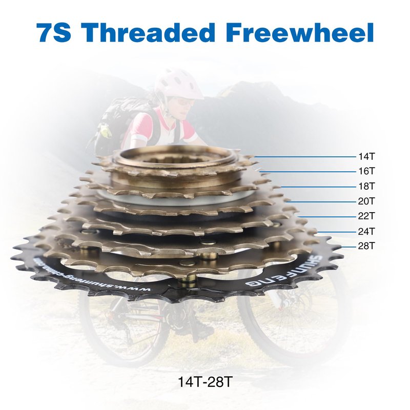 WEEROCK Bike Freewheel 7 Speeds, 14-28T Threaded Freewheel Screw On Bicycle Replement Part for MTB, Cruiser Bicycle