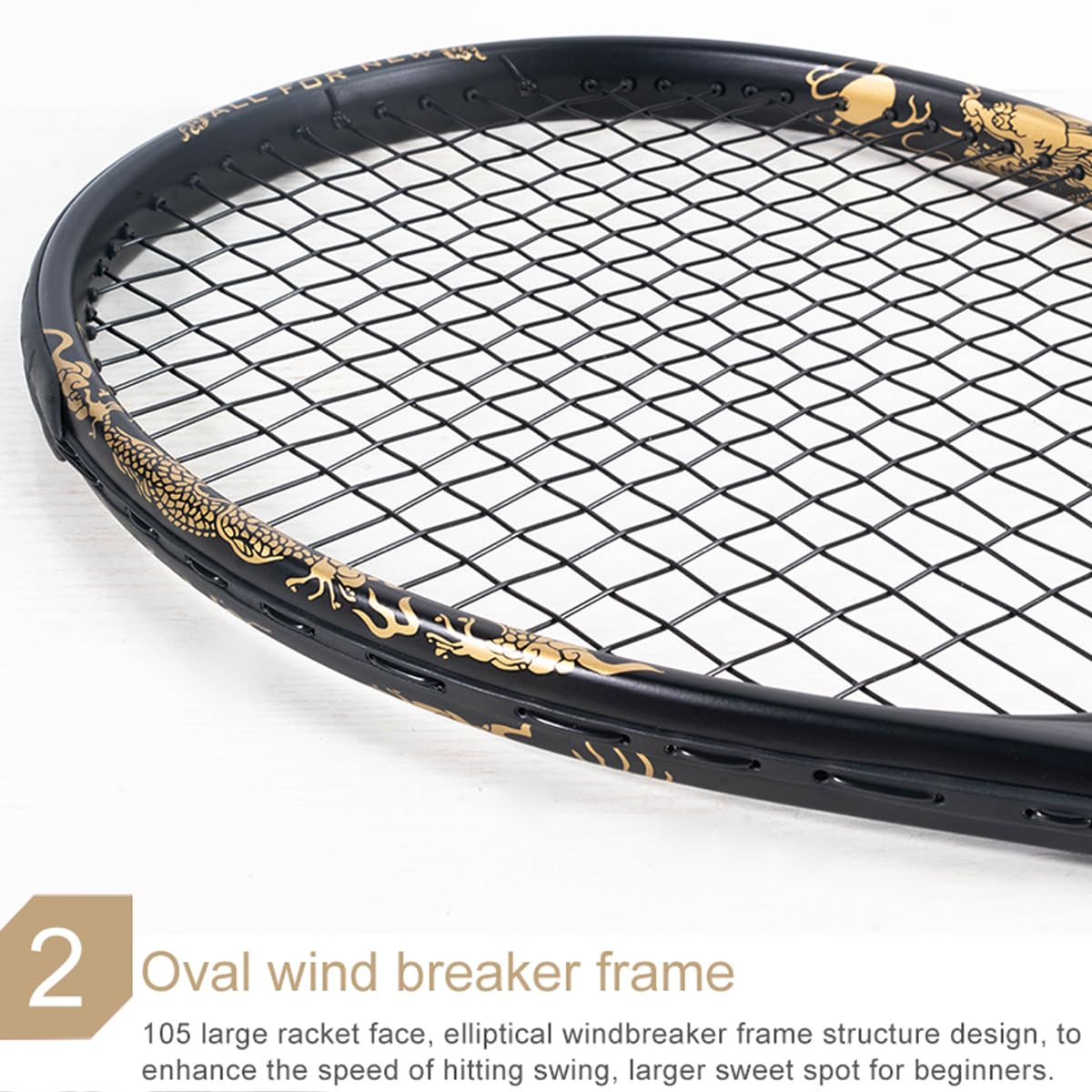 ALPSPORT JL Golden Dragon Pattern Tennis Racket for Adults 27 inch, Durable Pre-Strung Racquet with 1 Tennis Bag and 2 Tennis Balls, Outdoor Recreational Sport for Beginner Playing