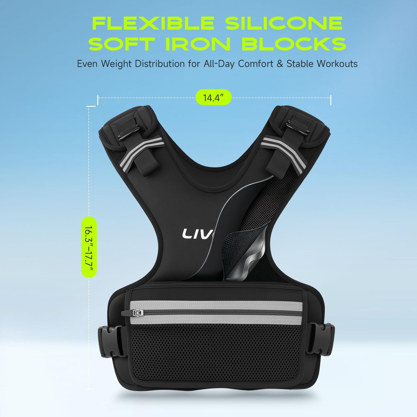 LIVEET Weighted Vest, 9-15lb/11-20lb/20-32lb Silicone Soft Iron Adjustable Weight Vest for Women Men with 6 Removable Blocks, Shoulder & Waist Adjustable Workout Vest for Training Walking Yoga