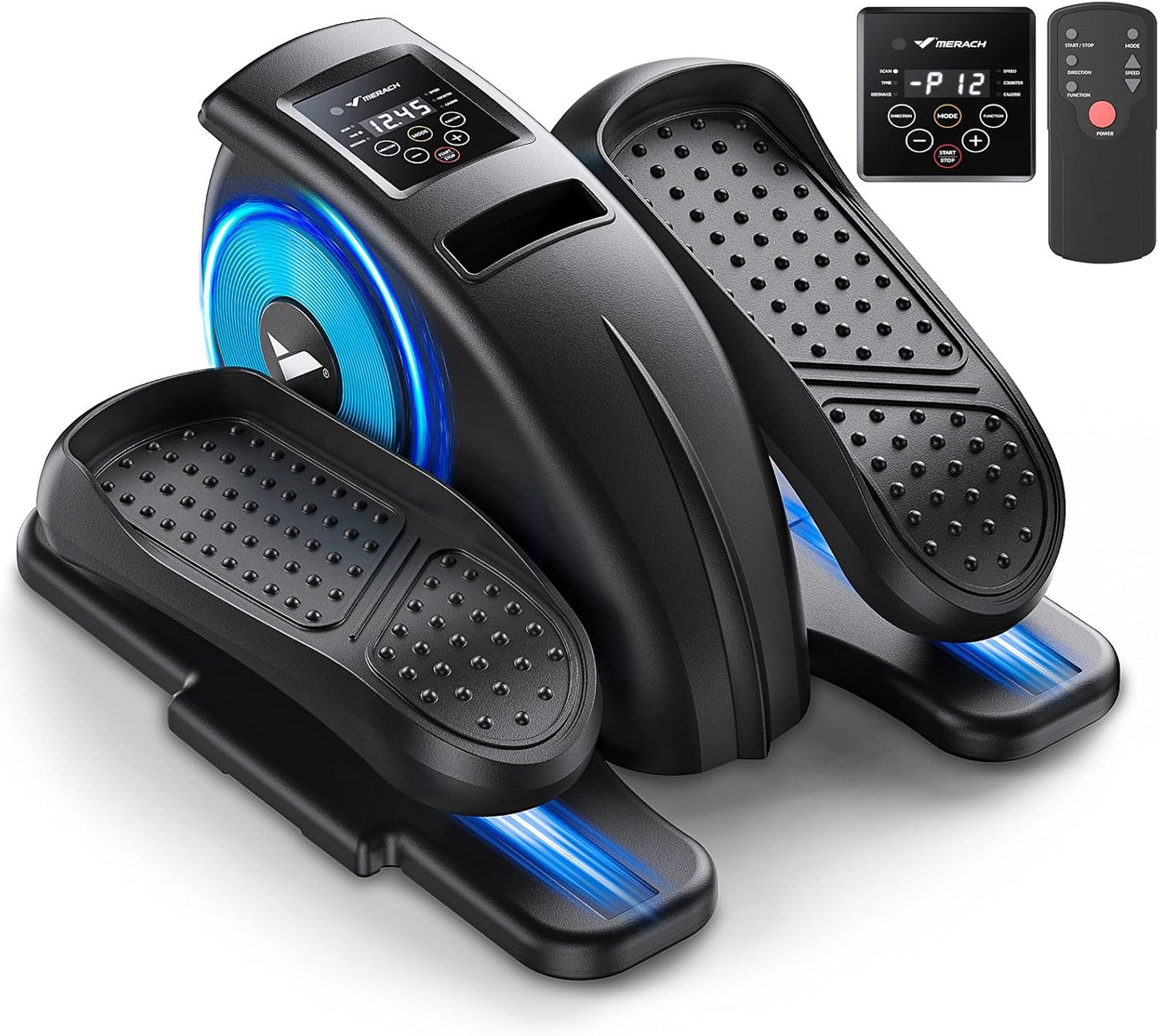 MERACH Under Desk Elliptical Machine - Portable Electric Leg Exerciser for Seniors | Fully Assembled with Remote Control & 12 Auto Modes