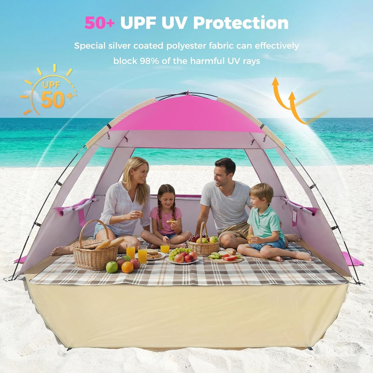 Venustas Beach Tent - UPF 50+ UV Protection Sun Shelter for 3-8 People | Lightweight & Easy Setup