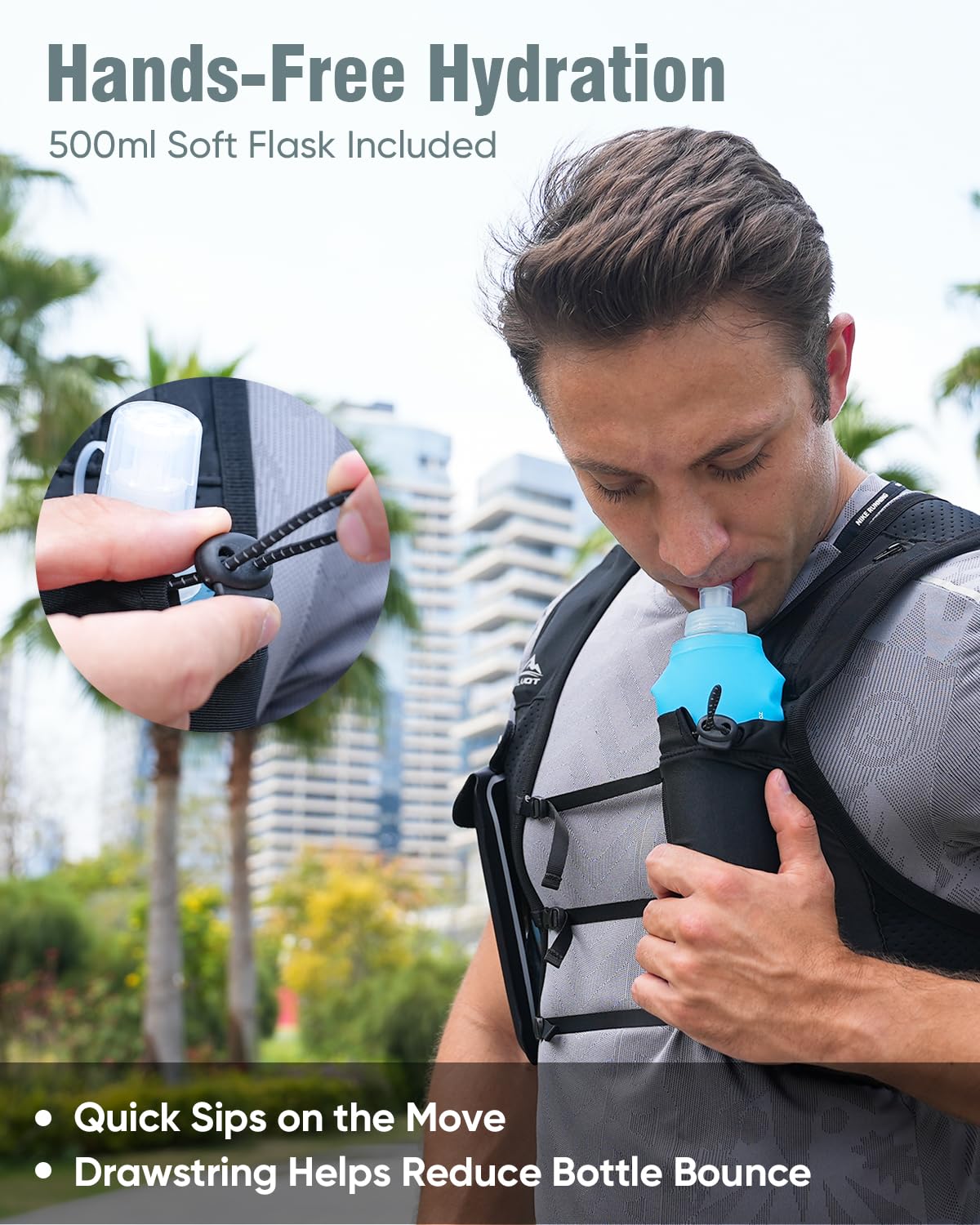 Zelvot Running Vest for Women Men, USA Original Patent, Adjustable Chest Straps Running Hydration Vest with 500ml Soft Flask, Breathable Reflective Hydration Backpack for Hiking (Pink, M/L)
