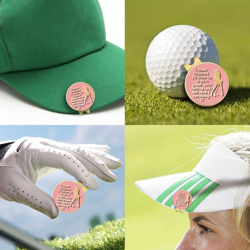 GEYGIE I Never Dreamed I'd Grow Up to Be A Super Sexy Golfing Lady Pink Gold Golf Ball Marker with Magnetic Hat Clip, Funny Golf Gifts and Accessories for Women Daughter Girlfriend Her Golf Fan