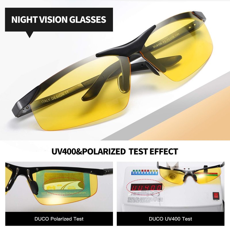 DUCO Night Driving Glasses Night Vision Glasses for Men Women Polarized Anti-Glare UV400 Metal Frame Yellow Lens 8125Y