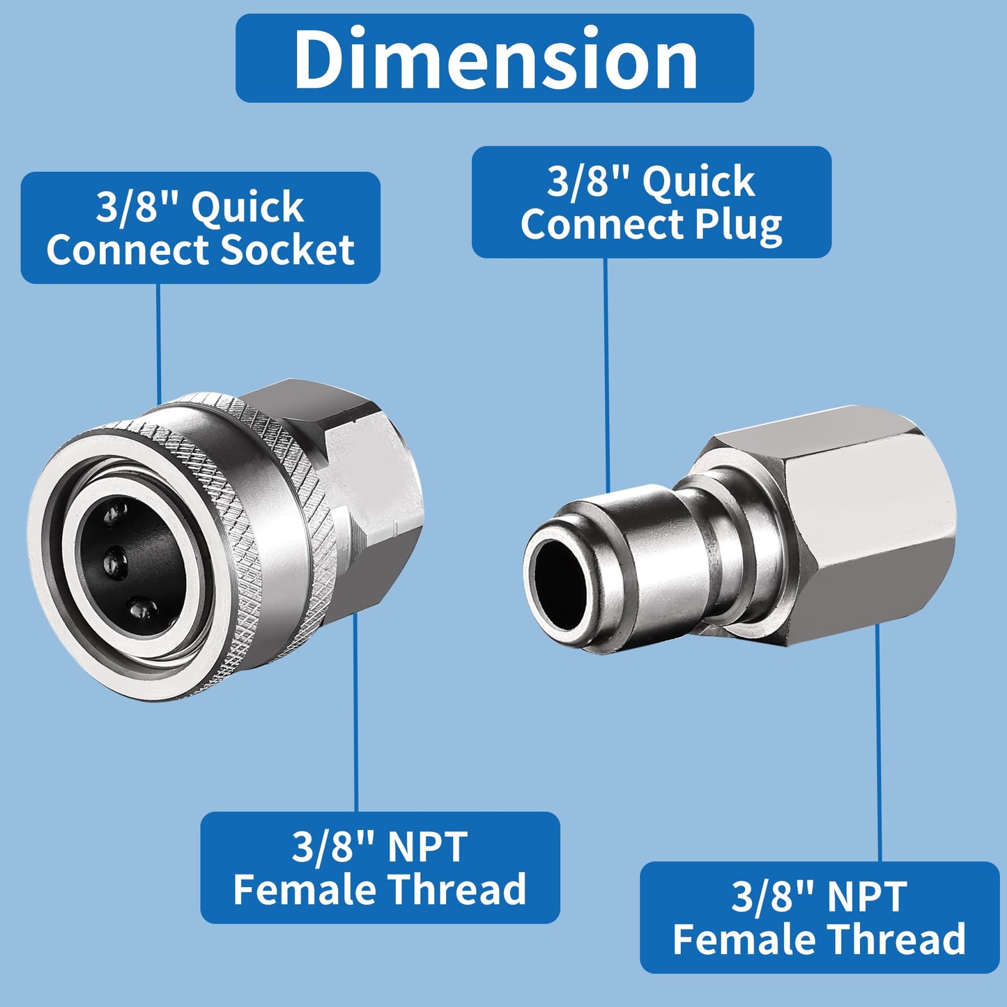 FENG PAI 4Pack NPT 3/8 Inch Pressure Washer Adapter Set, 4 Sets Stainless Steel External and Internal Male Female Quick Connector Kit, Pressure Washer External, Internal Female and Male Thread Fitting