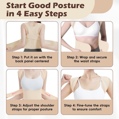 LuxuMach Posture Corrector for Women & Men, Full Back Brace Support with Adjustable Shoulder Straightener, Lower & Upper Back Pain Relief - Scoliosis, Hunchback, Spine Corrector (Beige, Medium)