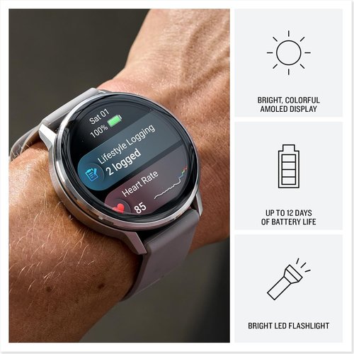 Garmin Venu® 4 GPS Smartwatch - Advanced Health & Fitness Tracker | 45mm, Silver with Gray Band