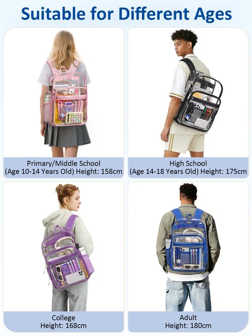 Flowston Extra Large Clear Backpack with TSA Lock, Heavy Duty Transparent See Through Clear Bookbag for College, Work, Travel, Casual Sport, Black