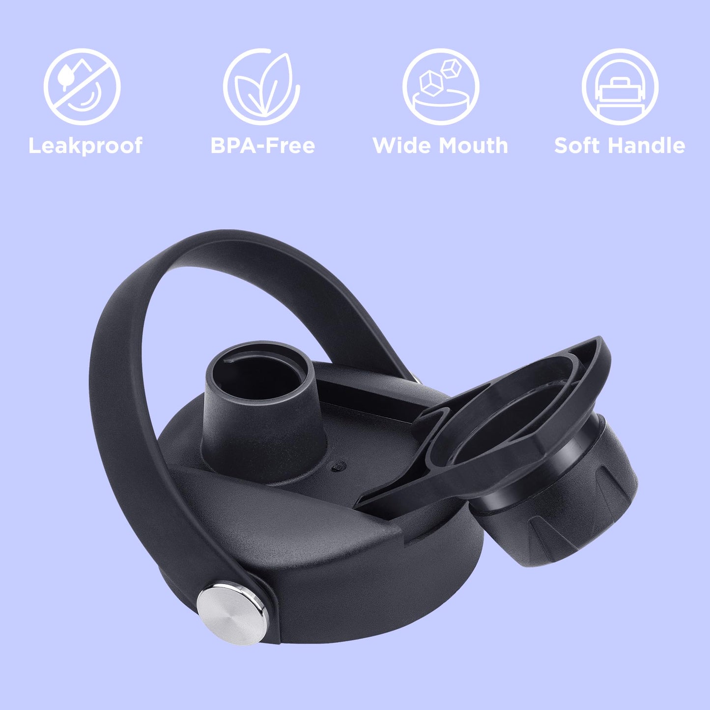 ThermoProof Wide Mouth Bottle Replacement Spout Lid – Leakproof, BPA-Free with Flexible Handle, Compatible with Hydro Flask, Iron Flask, Takeya, Simple Modern & ThermoProof 22oz Bottles-Black