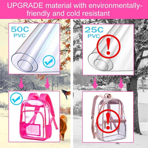 gxtvo Clear Backpack, Heavy Duty Transparent Bookbag, See Through Backpacks for Women Men - Rose