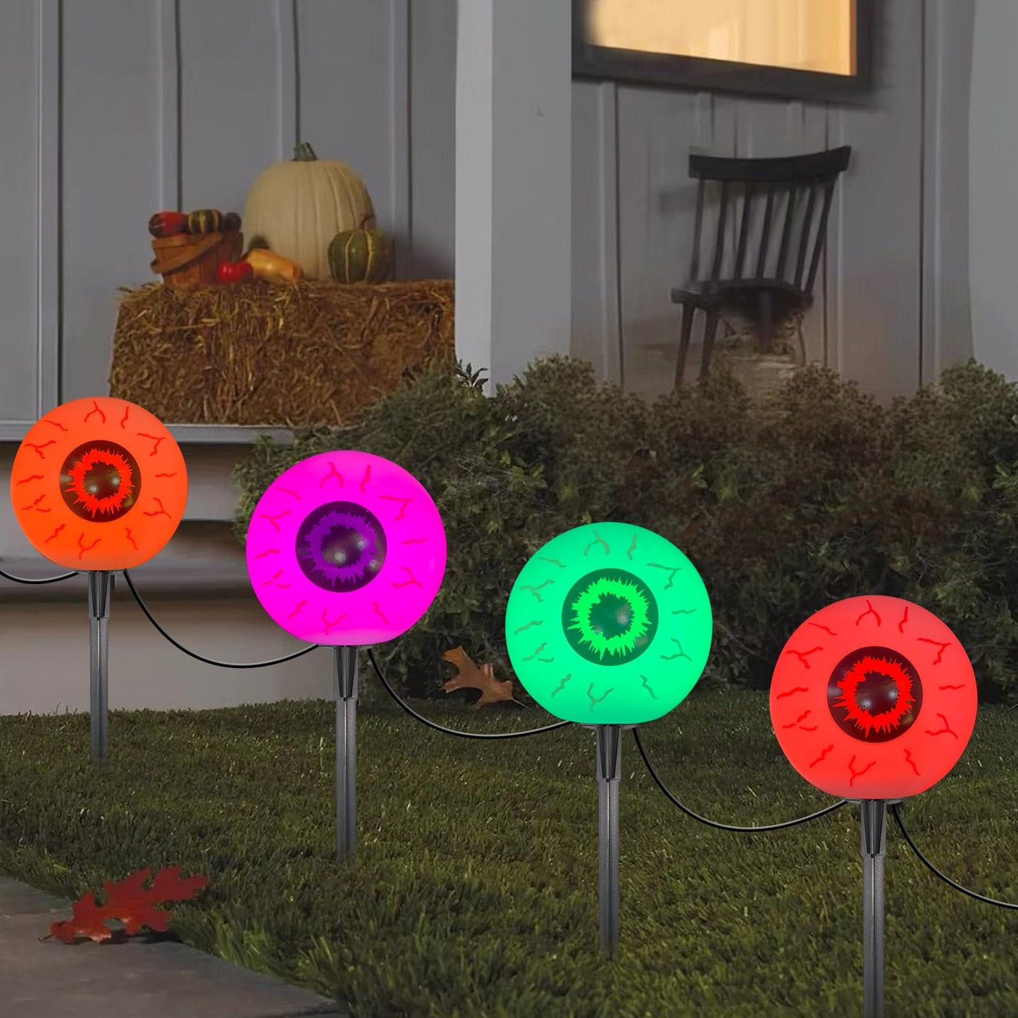 Outdoor Halloween Decorations Pathway Lights, 7Ft Halloween Eyeballs Pathway Markers String Light Waterproof with 4 LED Scary Eyeballs Stakes Lights for Outdoor Walkway Yard Lawn Garden