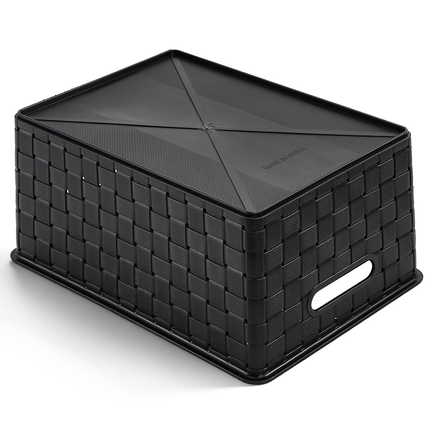 Bekith 5 Pack Woven Plastic Storage Basket, Small Plastic Storage Bin, Rectangular Cabinet Organizer for Home & Office, 9.8" L x 7" W x 4.5" H