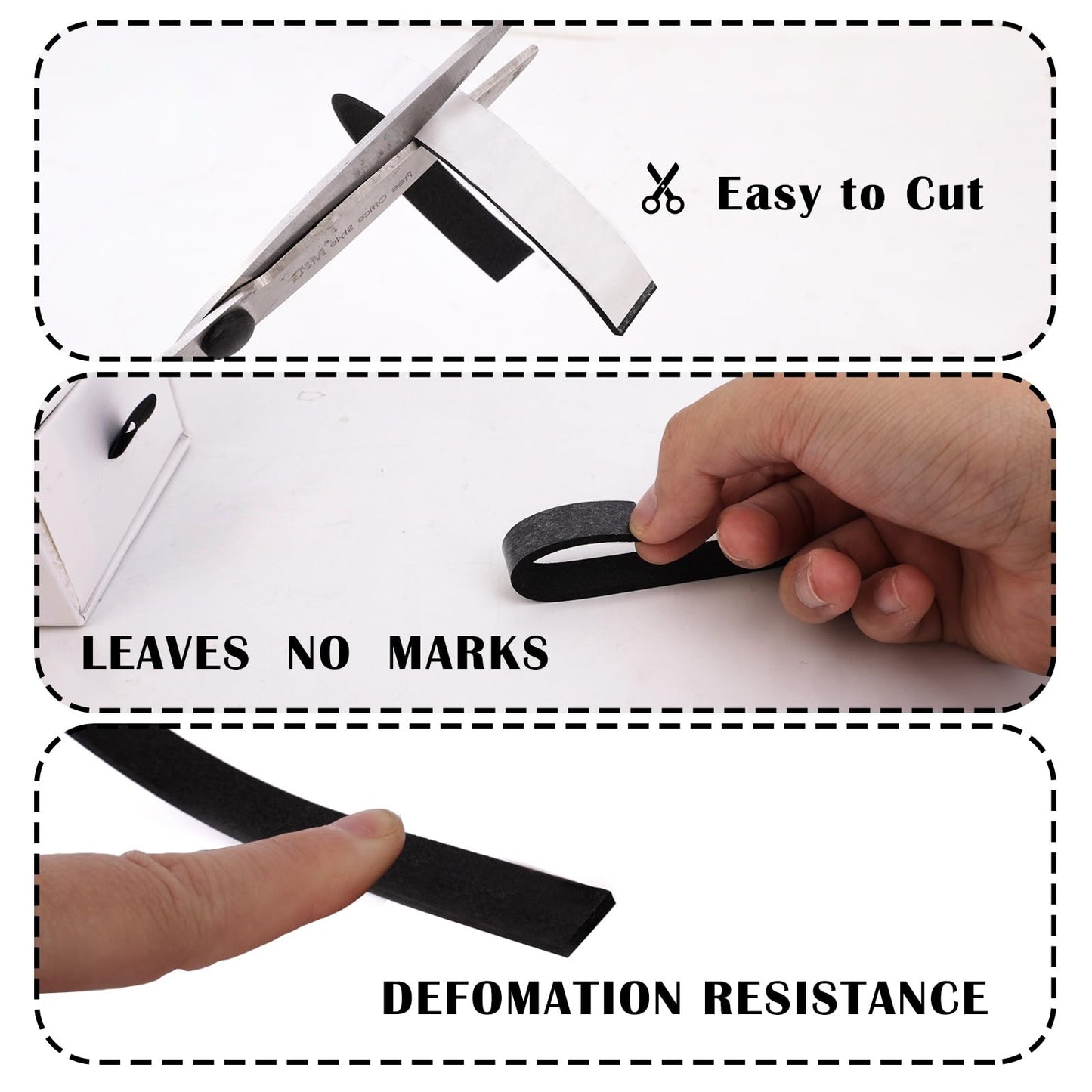 Black Foam Weather Stripping 1/4 Inch W x 1/8 Inch T,Single Sided Foam Tape for Door and Window，AC Seal,High Density Foam Insulation Strip,Soundproof and Closed Cell Weatherstrip 3 Roll(Total 50 Feet)