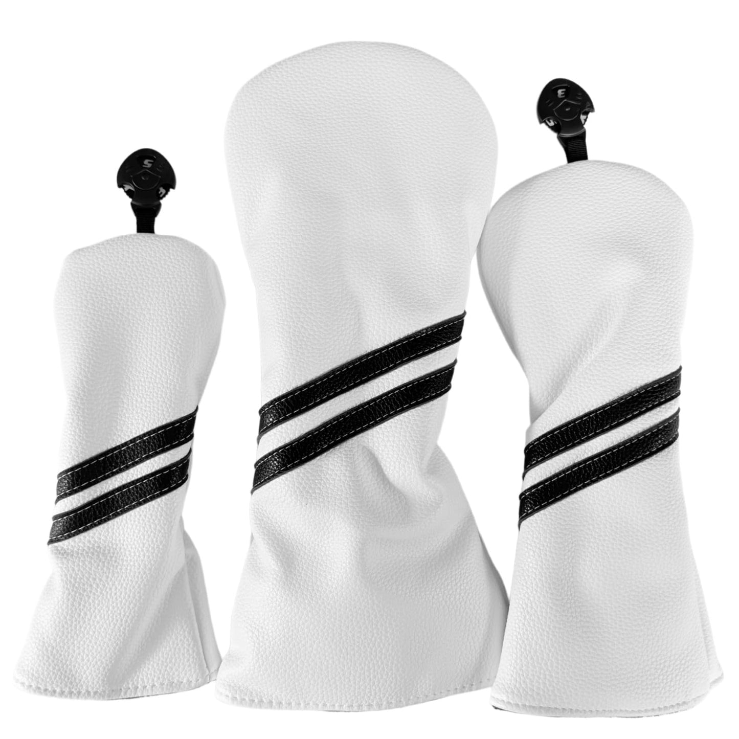 3pcs Set of Golf Club Covers - Premium Quality Driver Headcover, Fairway Wood Cover & Hybrid Head Covers for Men and Women - White or Black PU Leather Golf Headcovers Fits for All Brand (White)