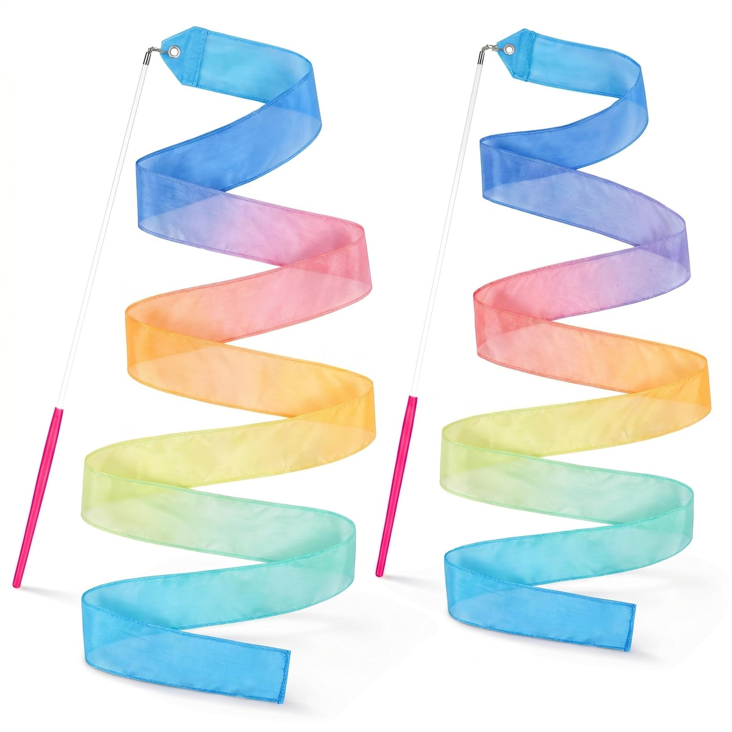 YGEOMER 2Pcs 100% Pure Silk Ribbon Dancer Wand for Kids, Gymnastics Ribbon & Pastel Rainbow Streamers for Maypole Dance, Birthday Party & Easter Gift Ballerina Toys for Toddler Girls