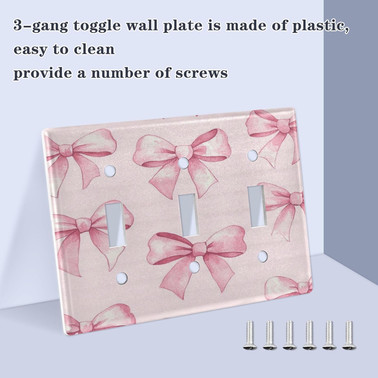 FLildon Pink Bows Wall Plates, Double Toggle Light Switch Cover Wall Plate 2 Gang, Decorator Light Switch Cover, Standard Size Wall Plates for Bedroom Home Decor