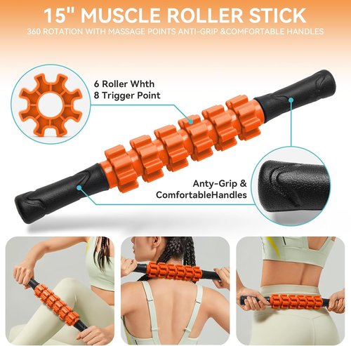 Krightlink 5-In-1 Foam Roller Set - Deep Tissue Massage & Fitness Tools | Whole Body Relief (Orange/Black)