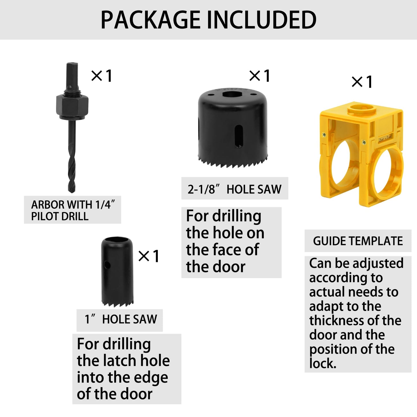 RKK Door Knob Hole Saw Kit, Deadbolt Installation Kit with Door Knob Jig Kit Door Lock Installation Kit Door Hole Drilling Kit for Wooden Doors (Yellow)