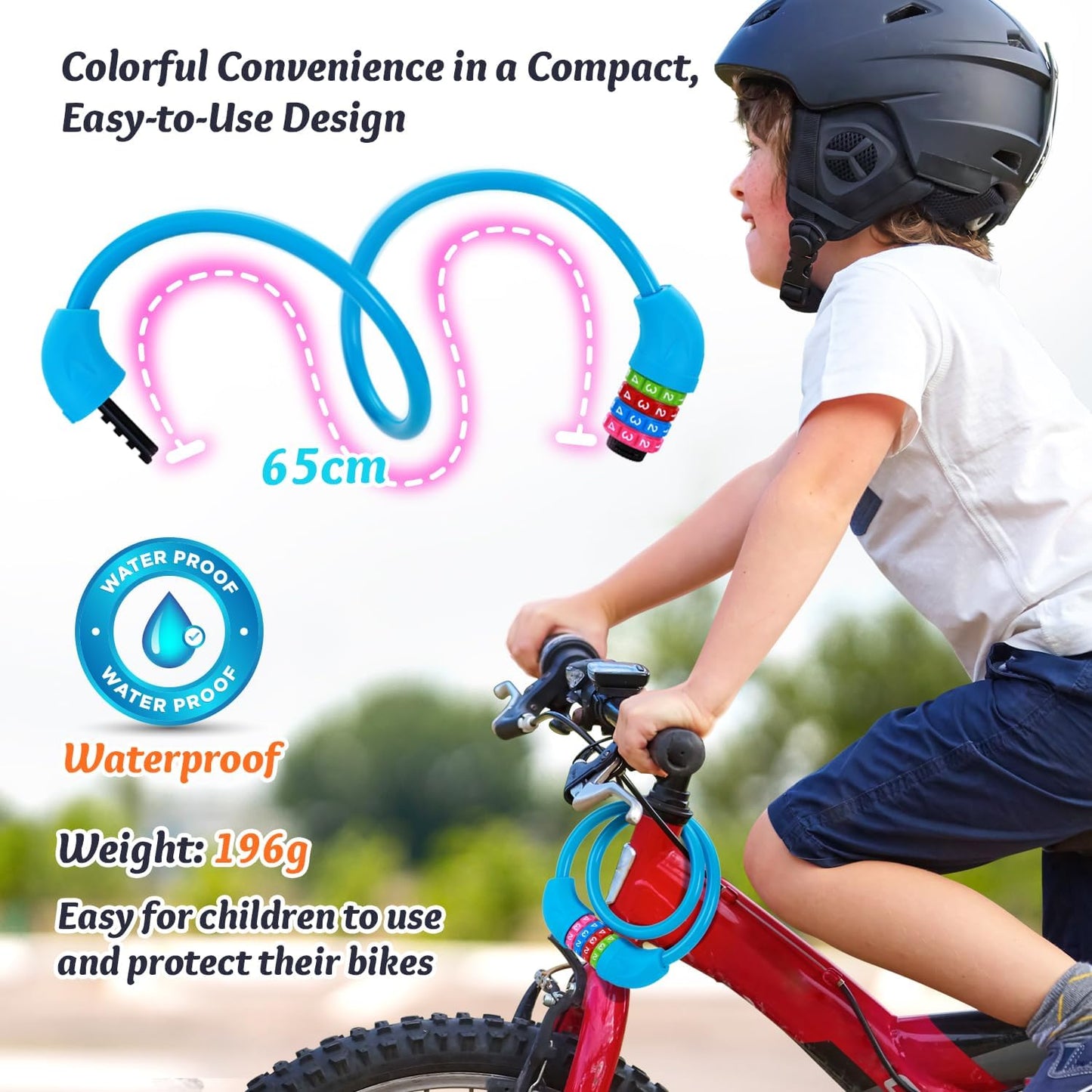 Sportneer Cable Lock - High Security 4-Digit Resettable Combination Lock | 25.6-Inch Colorful Keyless Bicycle Lock for Kids - Blue