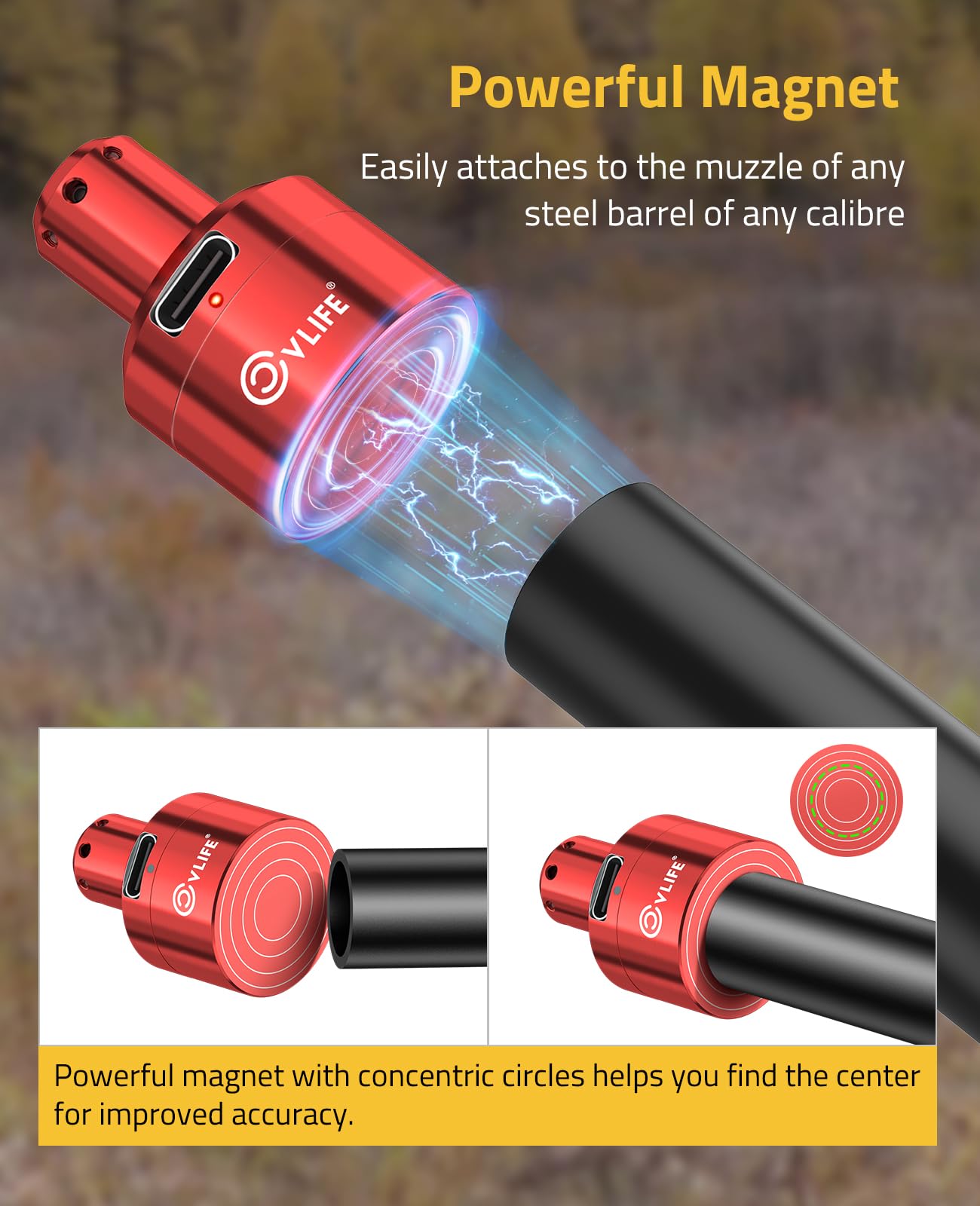 CVLIFE Rechargeable Red Laser Bore Sight Magnetic Bore Sight Laser for Multiple Calibers Professional Boresighter with Magnetic Connection
